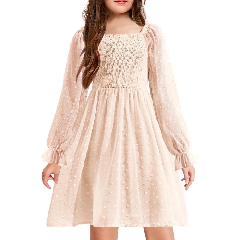 imageArshiner Girl Tulle Dress Winter Long Sleeve Teen Girls Party Casual Dresses 514YChampagne