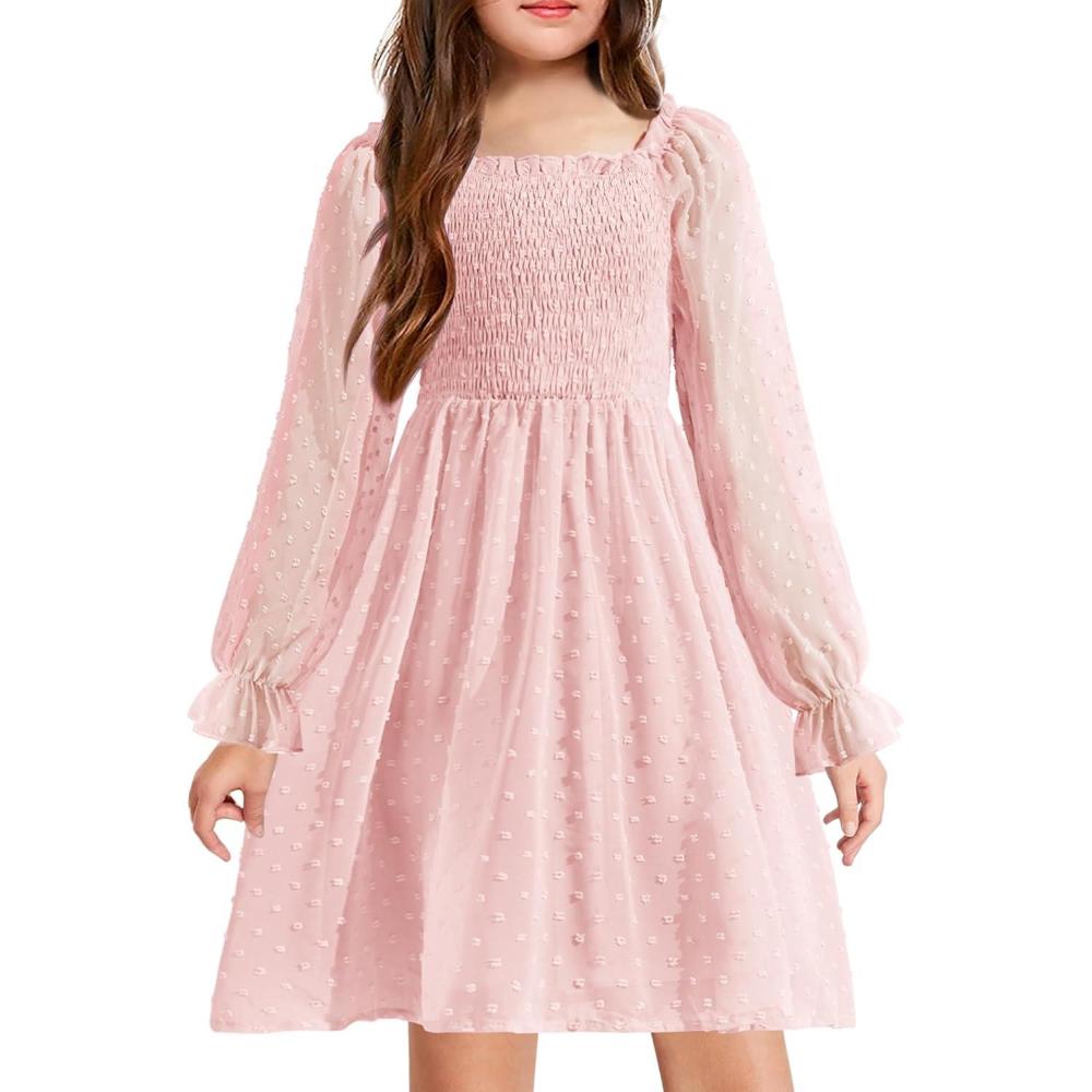 imageArshiner Girl Tulle Dress Winter Long Sleeve Teen Girls Party Casual Dresses 514YPink