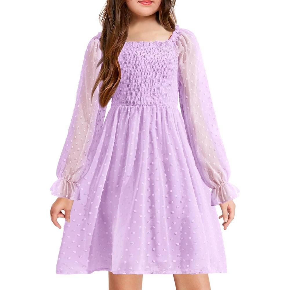 imageArshiner Girl Tulle Dress Winter Long Sleeve Teen Girls Party Casual Dresses 514YPurple