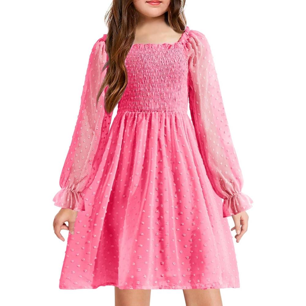 imageArshiner Girl Tulle Dress Winter Long Sleeve Teen Girls Party Casual Dresses 514YRose Red