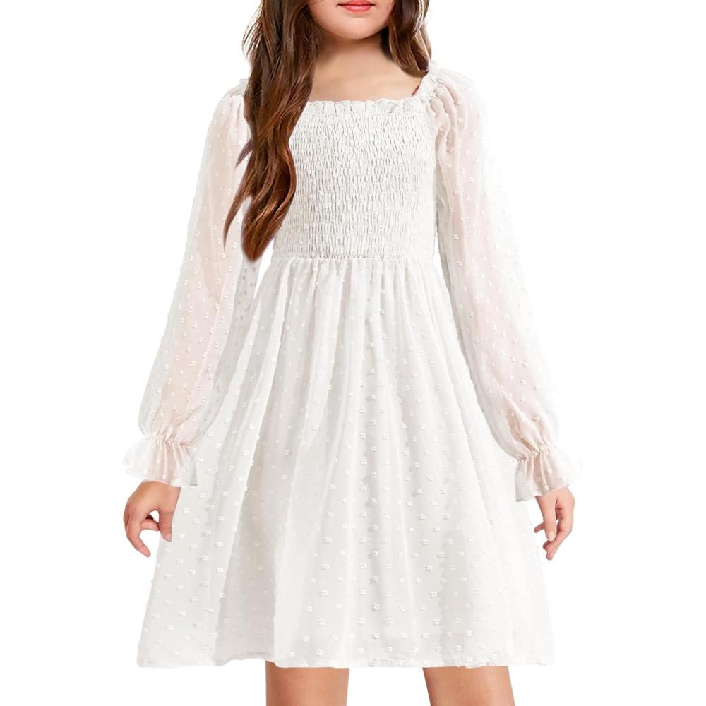 imageArshiner Girl Tulle Dress Winter Long Sleeve Teen Girls Party Casual Dresses 514YWhite