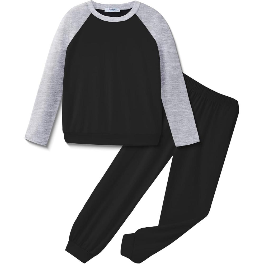 imageArshiner Girls 2 Piece Outfits Fall Clothes Long Sleeve Pullover Sweatshirt and Sweatpants with Pockets Kids ClothingBlackgrey