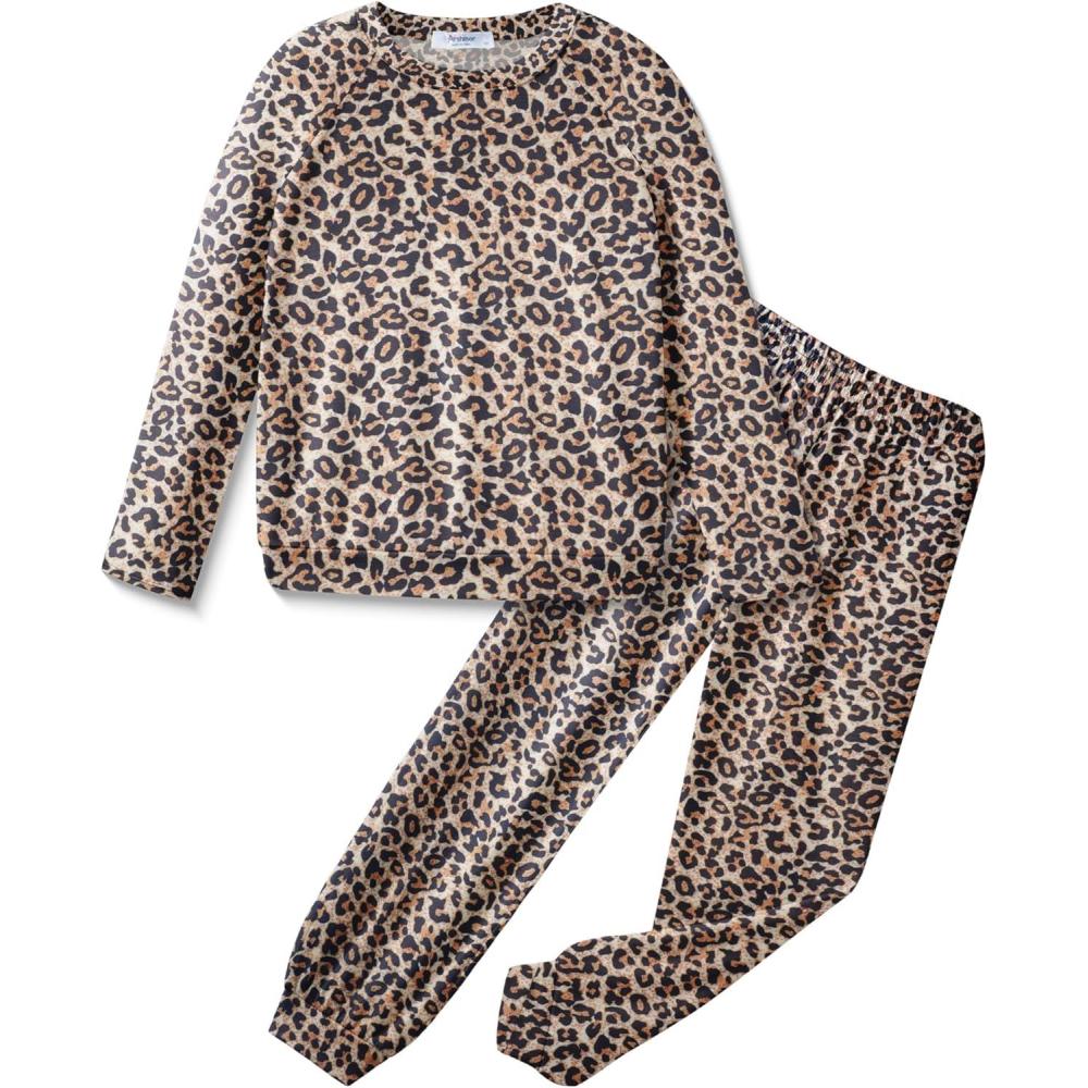 imageArshiner Girls 2 Piece Outfits Fall Clothes Long Sleeve Pullover Sweatshirt and Sweatpants with Pockets Kids ClothingLeopard