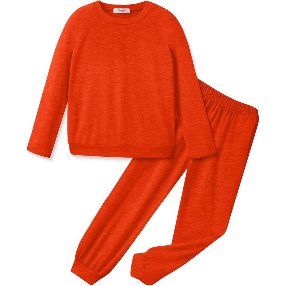imageArshiner Girls 2 Piece Outfits Fall Clothes Long Sleeve Pullover Sweatshirt and Sweatpants with Pockets Kids ClothingRed