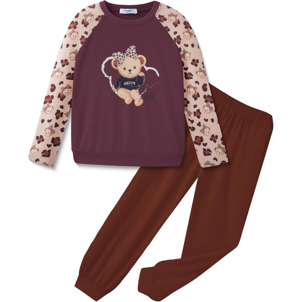 imageArshiner Girls 2 Piece Outfits Fall Clothes Long Sleeve Pullover Sweatshirt and Sweatpants with Pockets Kids ClothingTeddy