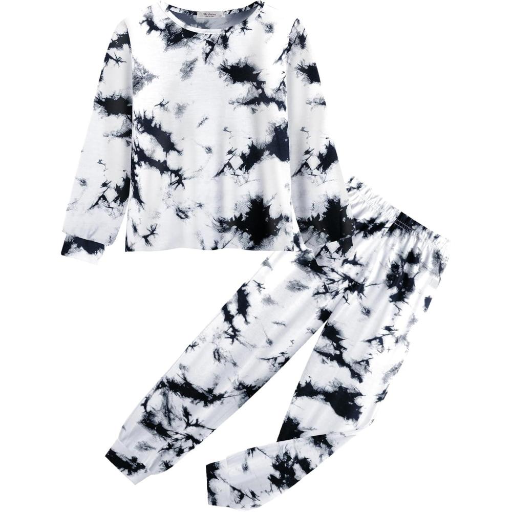 imageArshiner Girls 2 Piece Outfits Fashion Tracksuits Long Sleeve Pullover Sweatshirt and Sweatpants Jogger Set with PocketsBlackwhite