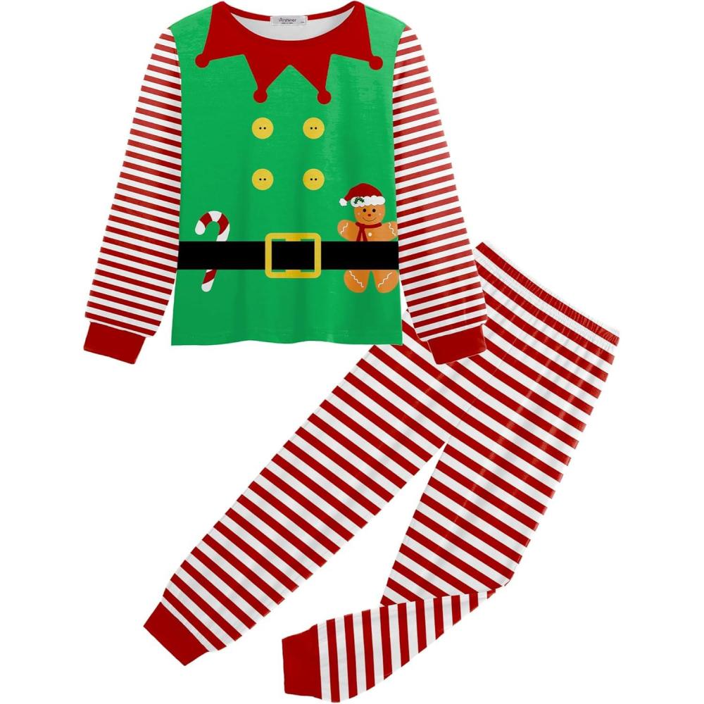 imageArshiner Girls 2 Piece Outfits Fashion Tracksuits Long Sleeve Pullover Sweatshirt and Sweatpants Jogger Set with PocketsGreenred Stripe
