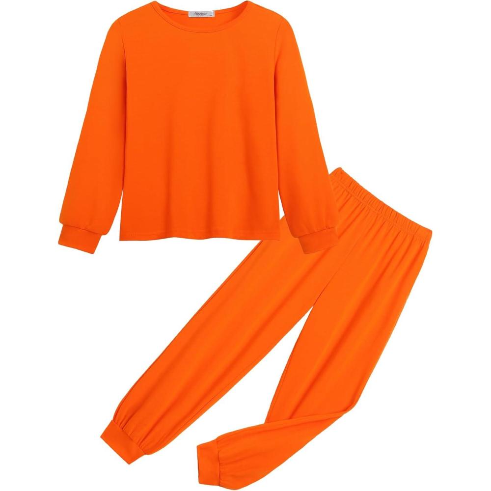imageArshiner Girls 2 Piece Outfits Fashion Tracksuits Long Sleeve Pullover Sweatshirt and Sweatpants Jogger Set with PocketsOrange