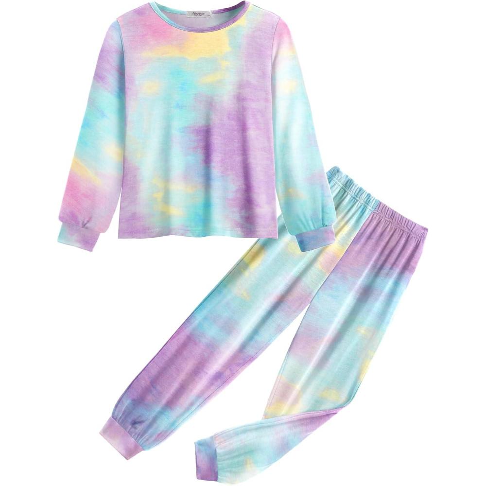 imageArshiner Girls 2 Piece Outfits Fashion Tracksuits Long Sleeve Pullover Sweatshirt and Sweatpants Jogger Set with PocketsPurpleblueyellow
