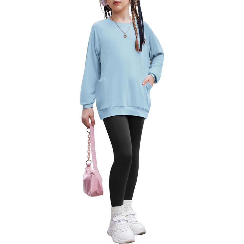 imageArshiner Girls 2 Piece Outfits Long Sleeve Raglan Top with Pockets and Slim Fit Pants Daily Wear Set for 614YLight Blue