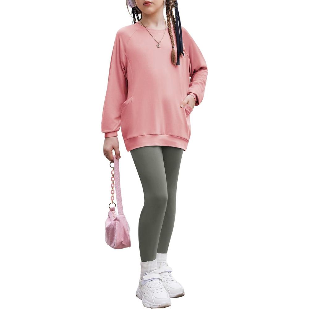 imageArshiner Girls 2 Piece Outfits Long Sleeve Raglan Top with Pockets and Slim Fit Pants Daily Wear Set for 614YLight Pink