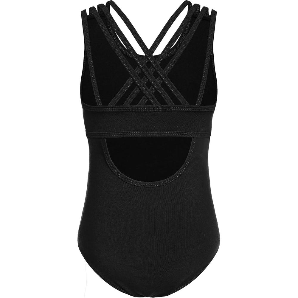 imageArshiner Girls Ballet Leotards Dance Gymnastic Outfits Crisscross Straps Sleeveless Tank DancewearBlack