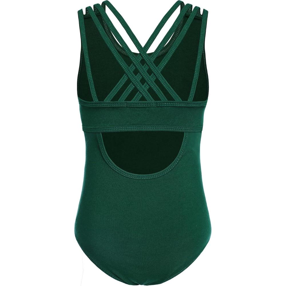 imageArshiner Girls Ballet Leotards Dance Gymnastic Outfits Crisscross Straps Sleeveless Tank DancewearDark Green