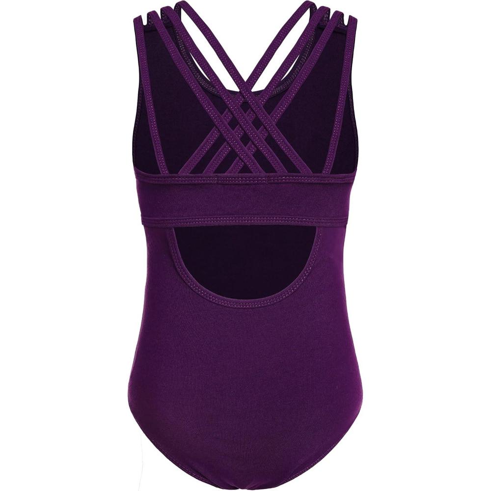 imageArshiner Girls Ballet Leotards Dance Gymnastic Outfits Crisscross Straps Sleeveless Tank DancewearDark Purple
