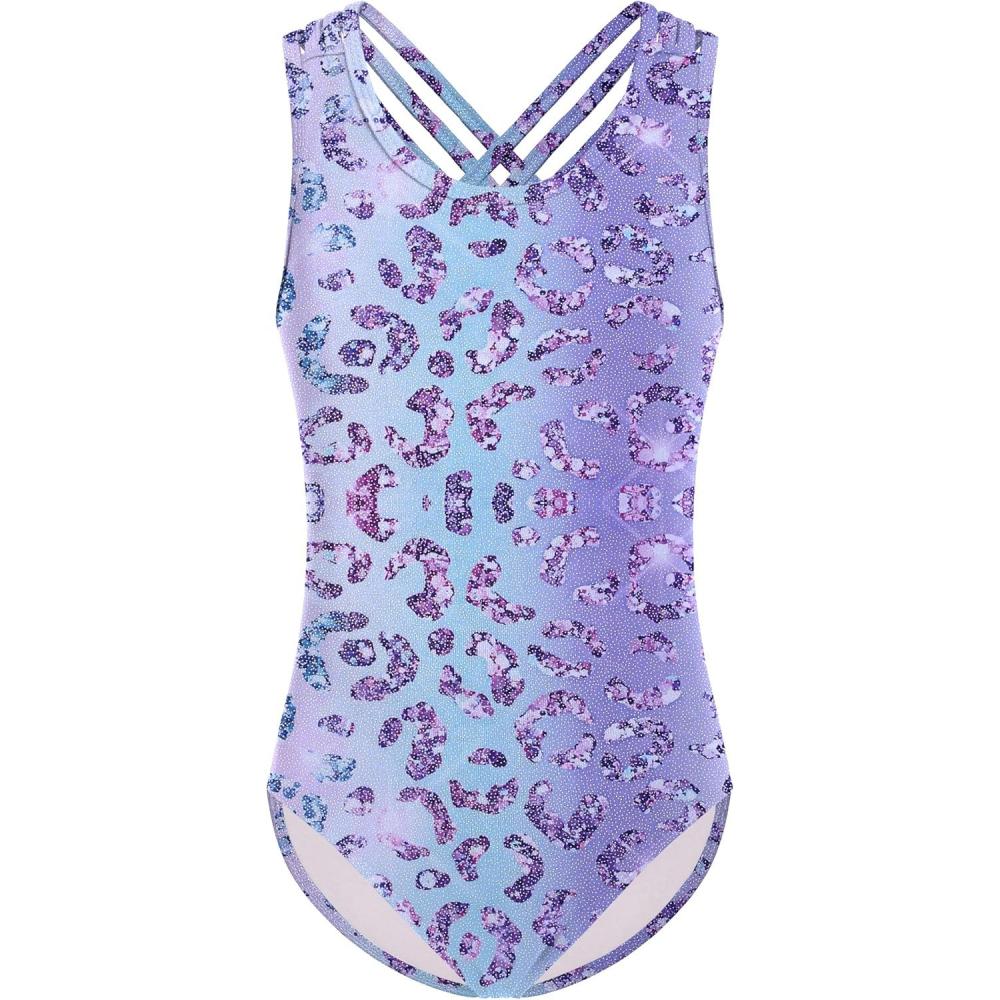 imageArshiner Girls Ballet Leotards Dance Gymnastic Outfits Crisscross Straps Sleeveless Tank DancewearPurple Gradient Leopard