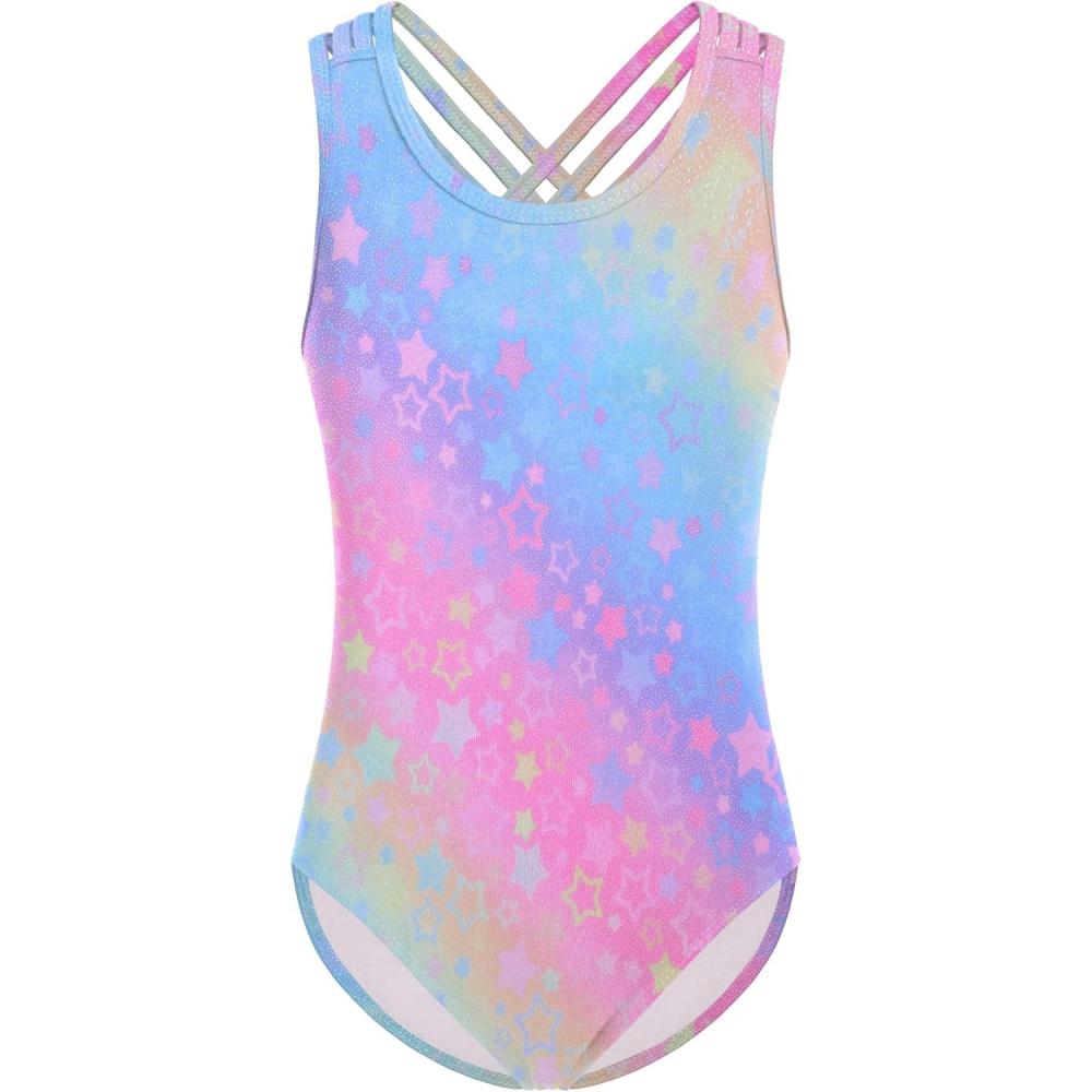 imageArshiner Girls Ballet Leotards Dance Gymnastic Outfits Crisscross Straps Sleeveless Tank DancewearRainbow Star