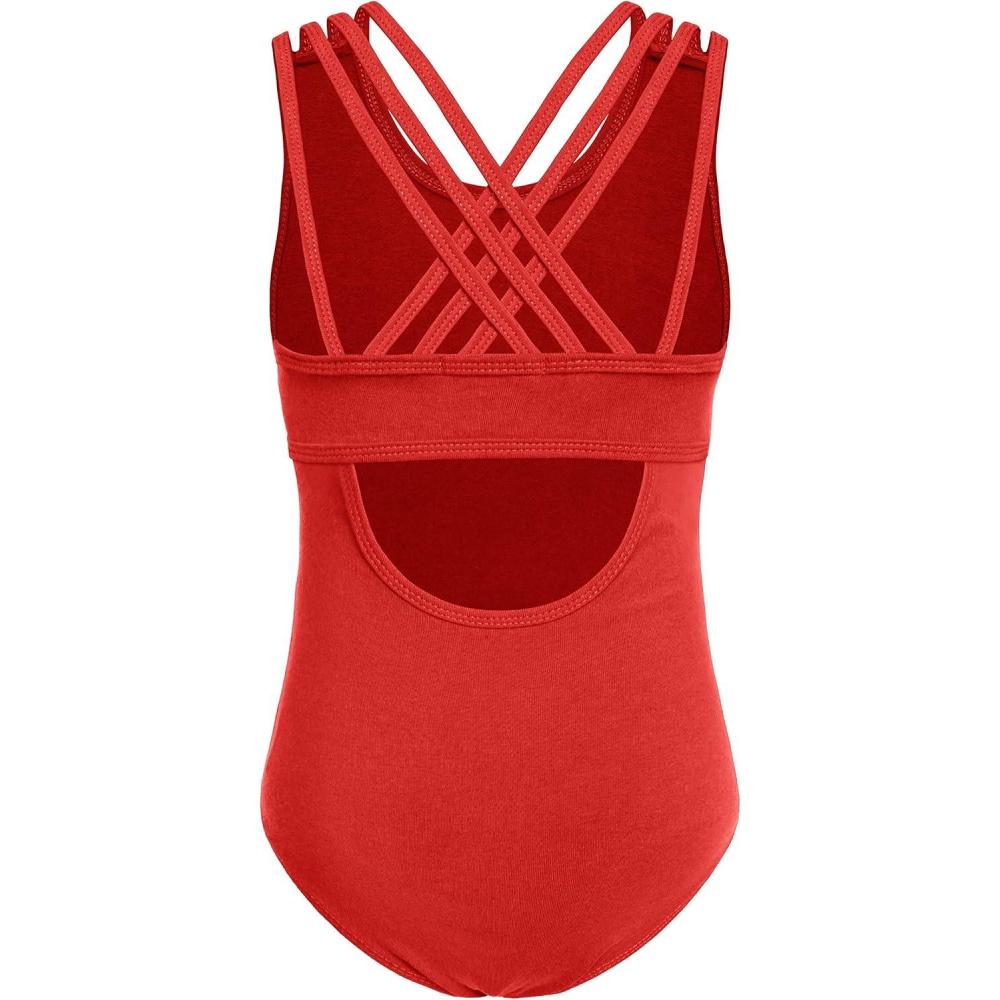 imageArshiner Girls Ballet Leotards Dance Gymnastic Outfits Crisscross Straps Sleeveless Tank DancewearRed