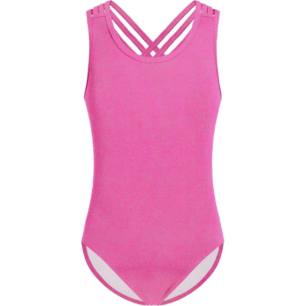 imageArshiner Girls Ballet Leotards Dance Gymnastic Outfits Crisscross Straps Sleeveless Tank DancewearRose Red