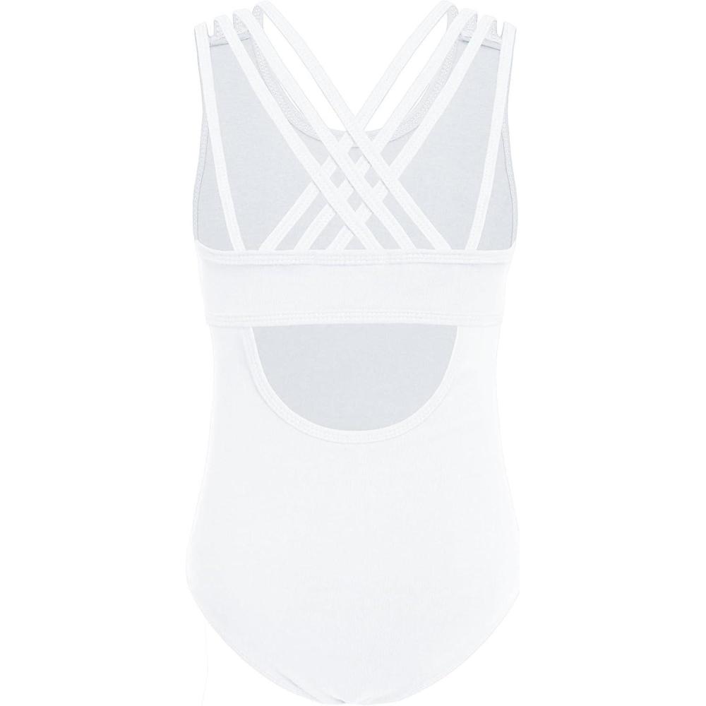 imageArshiner Girls Ballet Leotards Dance Gymnastic Outfits Crisscross Straps Sleeveless Tank DancewearWhite