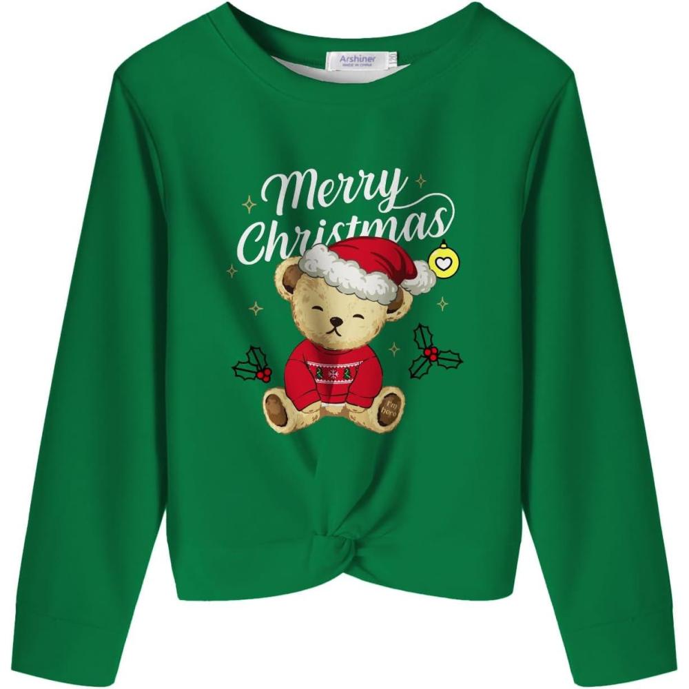 imageArshiner Girls Casual Twist Front Lightweight Sweatshirt Tie Dye Printed Long Sleeve Crop Tops PulloverGreenteddy