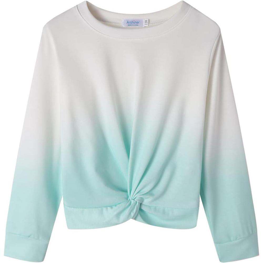 imageArshiner Girls Casual Twist Front Lightweight Sweatshirt Tie Dye Printed Long Sleeve Crop Tops PulloverTie Dye Print 2