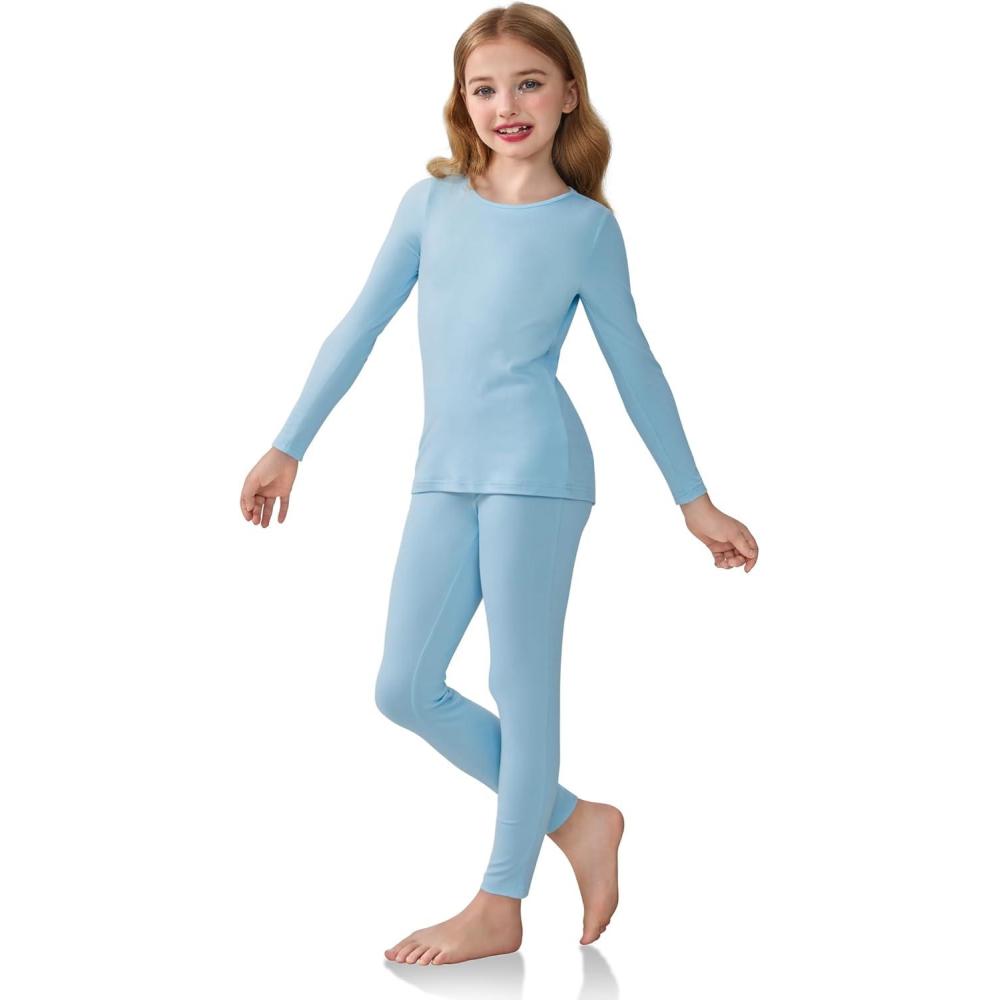 imageArshiner Girls Clothes 2 Piece Fall Outfits Slim Long Sleeve Shirt and Leggings Set Kids Thermal Underwear setsBlue