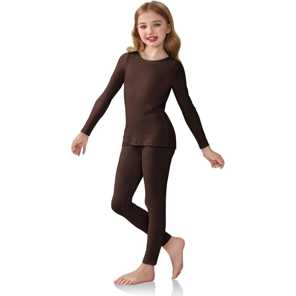 imageArshiner Girls Clothes 2 Piece Fall Outfits Slim Long Sleeve Shirt and Leggings Set Kids Thermal Underwear setsBrown