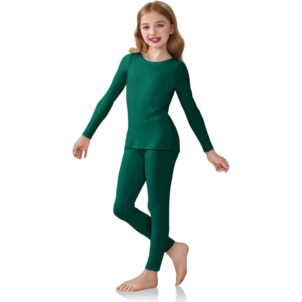imageArshiner Girls Clothes 2 Piece Fall Outfits Slim Long Sleeve Shirt and Leggings Set Kids Thermal Underwear setsGreen