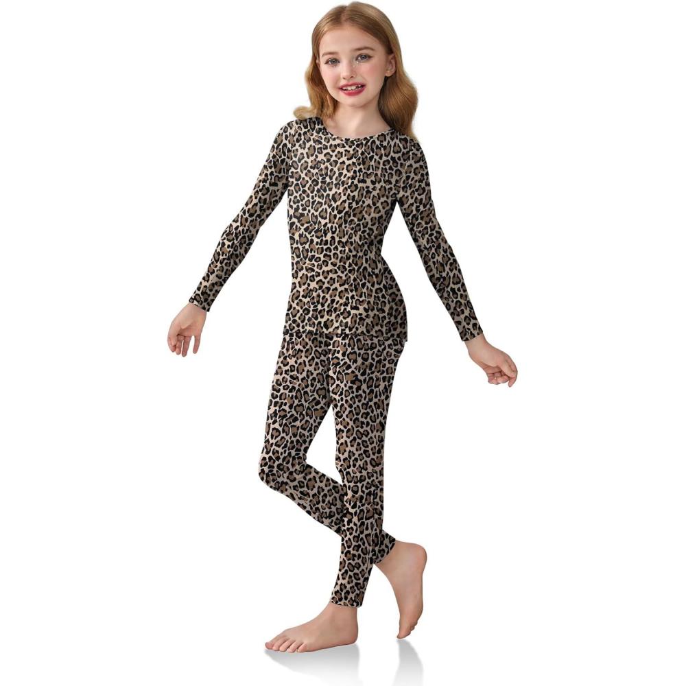 imageArshiner Girls Clothes 2 Piece Fall Outfits Slim Long Sleeve Shirt and Leggings Set Kids Thermal Underwear setsLeopard
