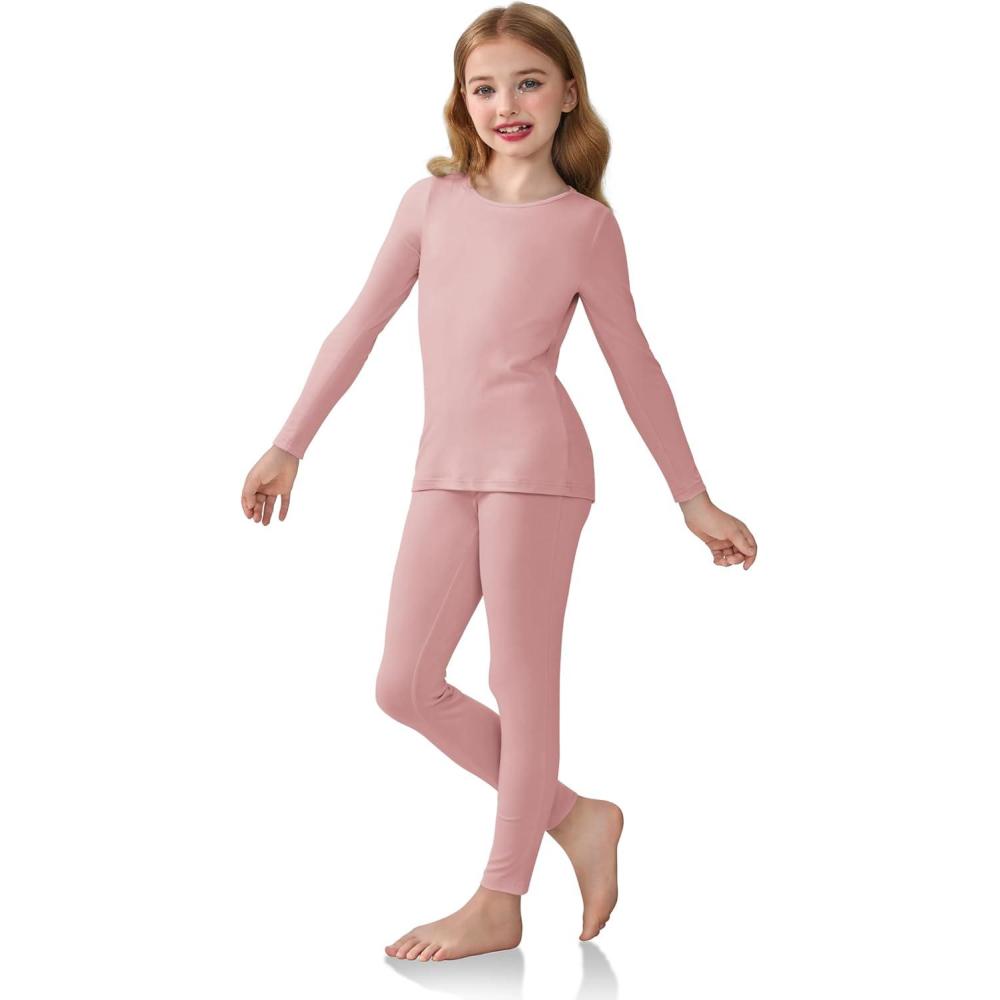 imageArshiner Girls Clothes 2 Piece Fall Outfits Slim Long Sleeve Shirt and Leggings Set Kids Thermal Underwear setsPink