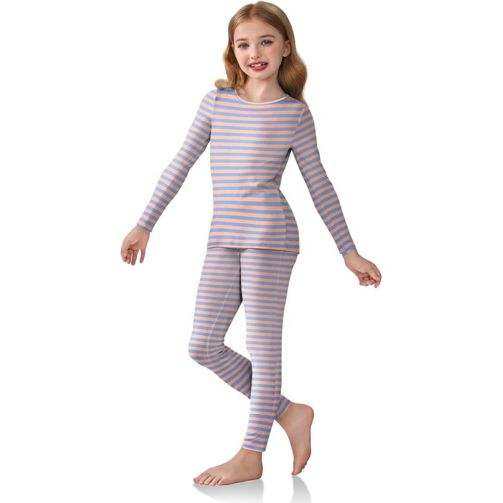 imageArshiner Girls Clothes 2 Piece Fall Outfits Slim Long Sleeve Shirt and Leggings Set Kids Thermal Underwear setsPurple Orange Strip