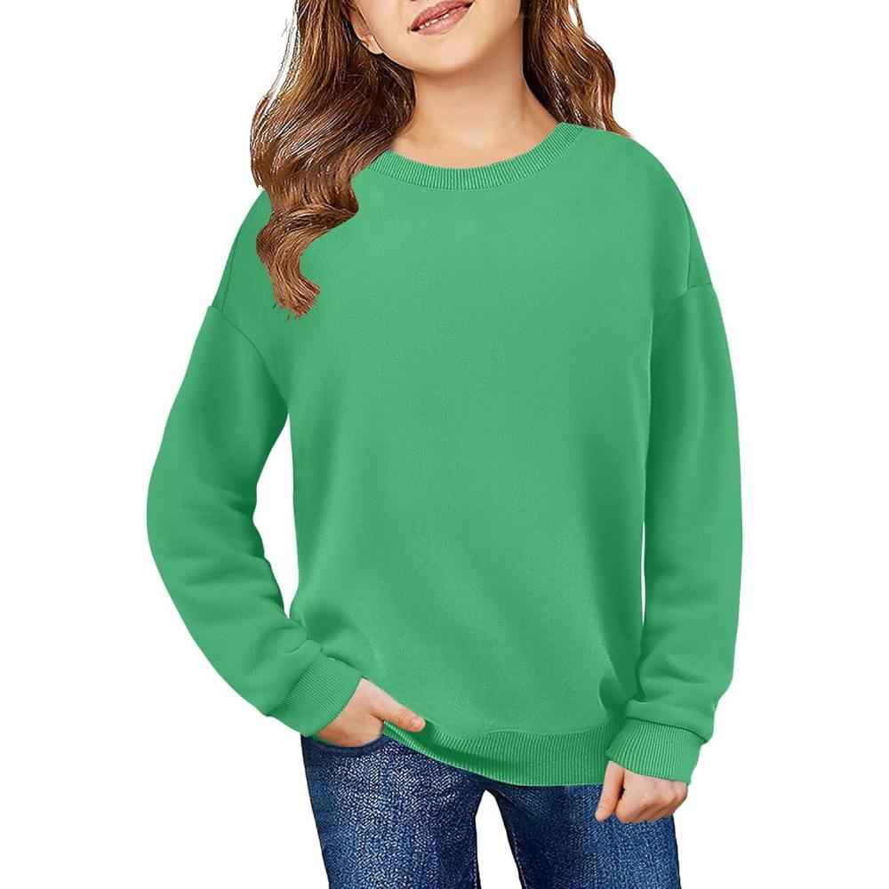 imageArshiner Girls Crewneck Sweatshirt Long Sleeve Pullover Tops Drop Shoulder Sweatshirts Color Block Ribbed Trim for 514 YearsGreen