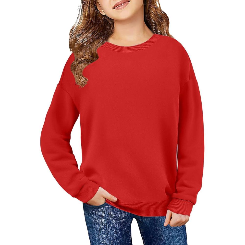 imageArshiner Girls Crewneck Sweatshirt Long Sleeve Pullover Tops Drop Shoulder Sweatshirts Color Block Ribbed Trim for 514 YearsRed