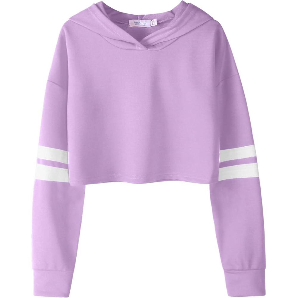 imageArshiner Girls Cropped Hoodie Kids Long Sleeve Crop Tops Tiedye Hoodies Hooded Pullover Sweatshirts 516 YearsPurple