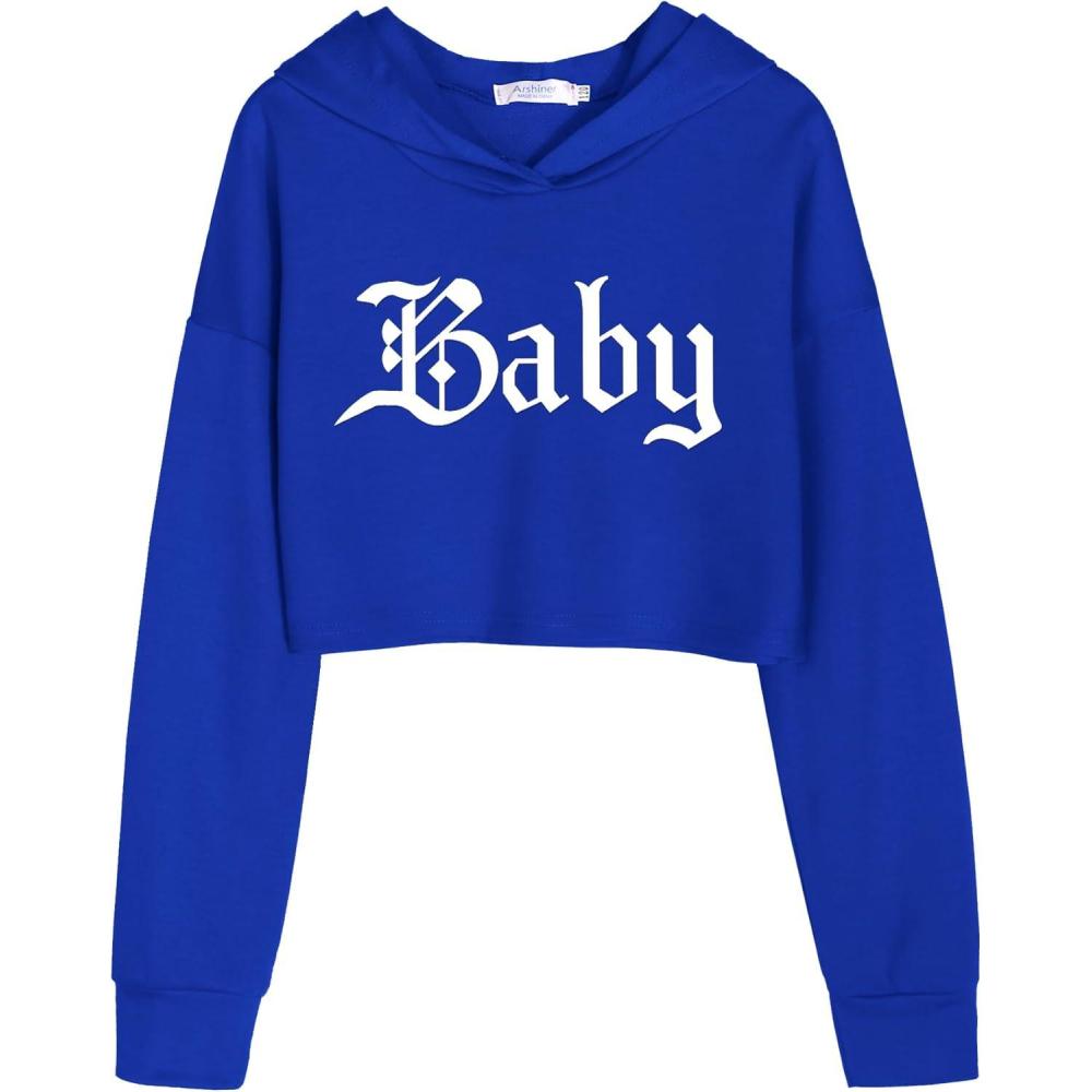 imageArshiner Girls Cropped Hoodie Kids Long Sleeve Crop Tops Tiedye Hoodies Hooded Pullover Sweatshirts 516 YearsRoyal Blue Letter