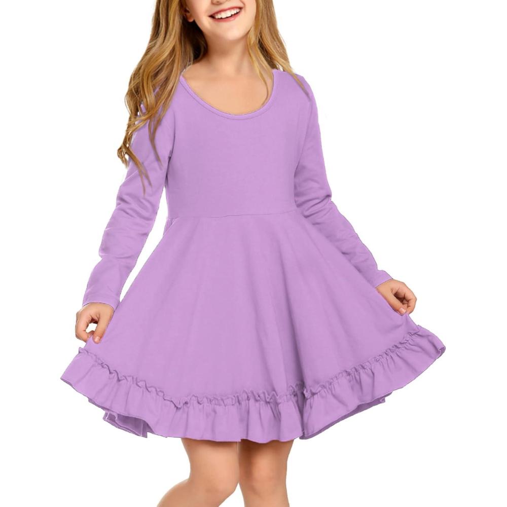 imageArshiner Girls Dress Long Sleeve A Line Twirly Skater Loose CasualParty Dresses with PocketLight Purple