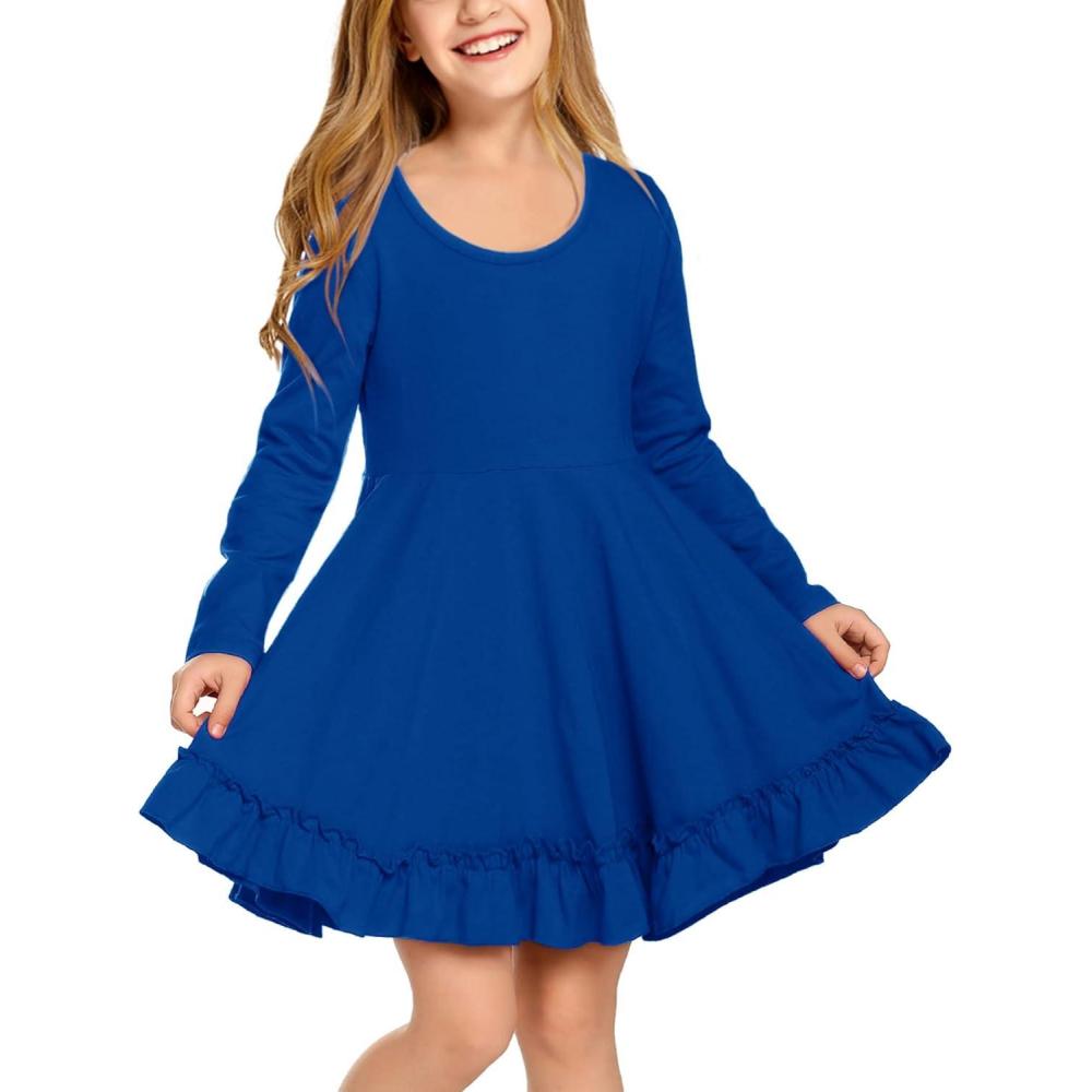 imageArshiner Girls Dress Long Sleeve A Line Twirly Skater Loose CasualParty Dresses with PocketRoyal Blue