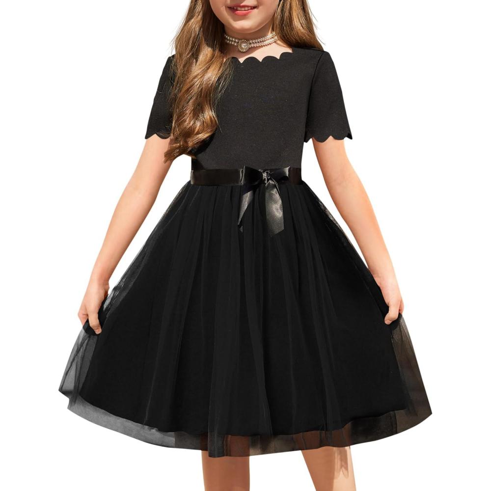 imageArshiner Girls Dress Tutu Fluffy Summer Dresses Belted Wedding Party Flower Girls Dress Size 311 YearsBlack