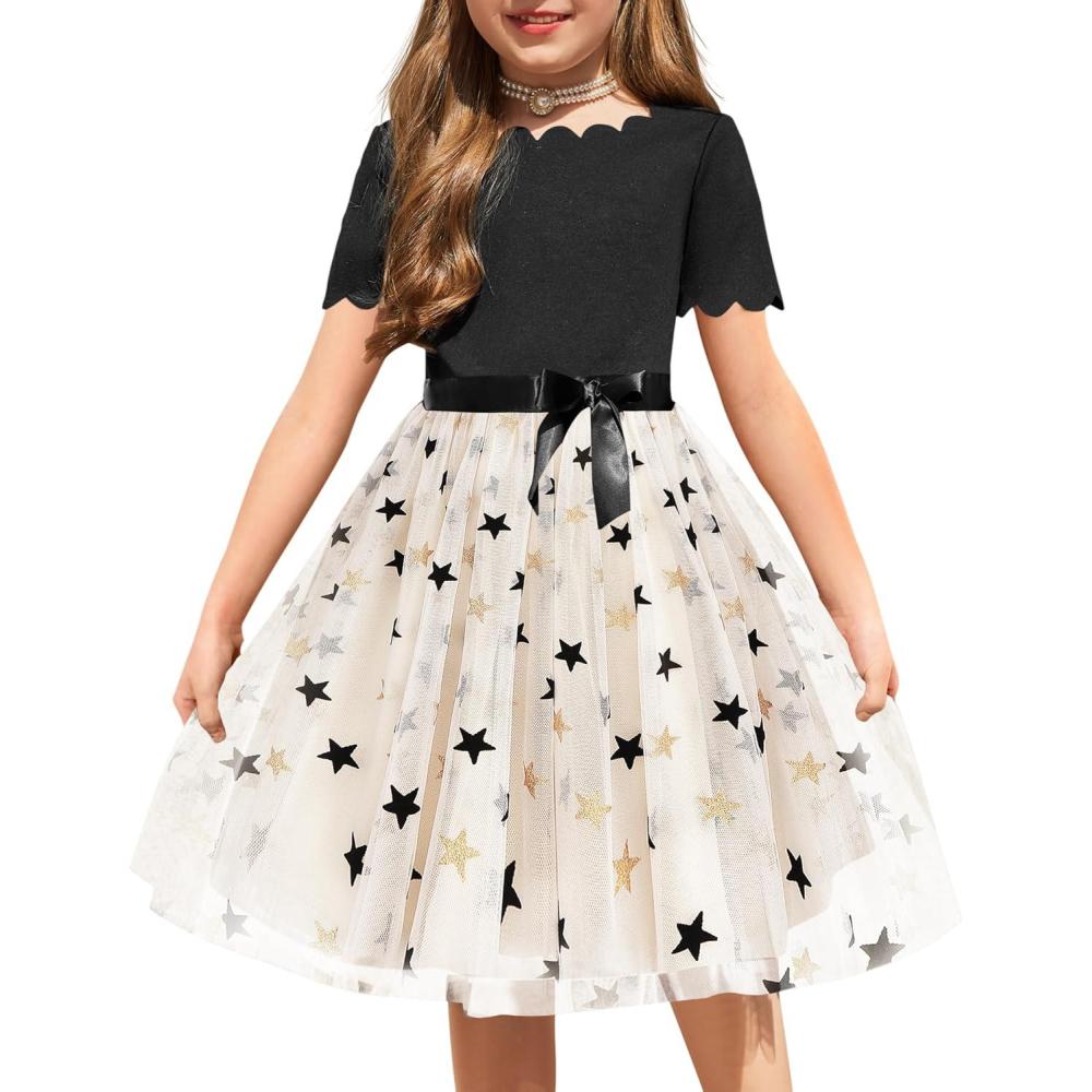 imageArshiner Girls Dress Tutu Fluffy Summer Dresses Belted Wedding Party Flower Girls Dress Size 311 YearsKhaki Stars