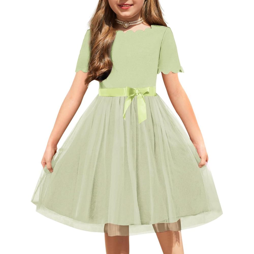 imageArshiner Girls Dress Tutu Fluffy Summer Dresses Belted Wedding Party Flower Girls Dress Size 311 YearsLight Green