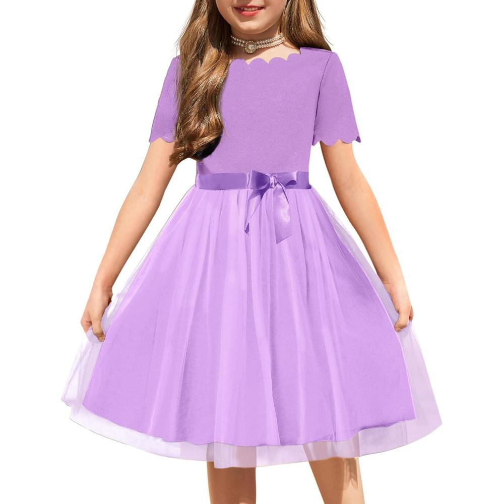 imageArshiner Girls Dress Tutu Fluffy Summer Dresses Belted Wedding Party Flower Girls Dress Size 311 YearsLight Purple