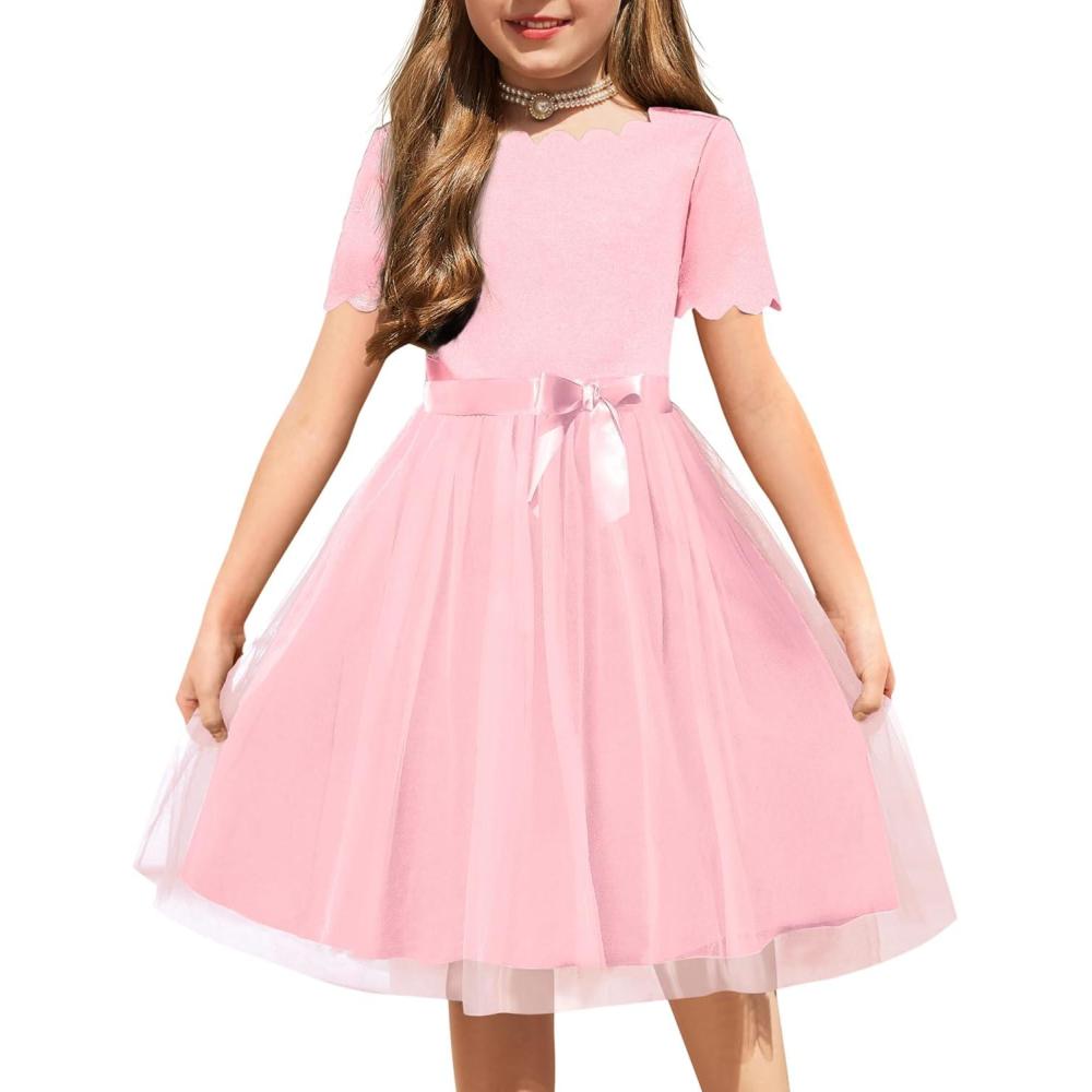 imageArshiner Girls Dress Tutu Fluffy Summer Dresses Belted Wedding Party Flower Girls Dress Size 311 YearsPink