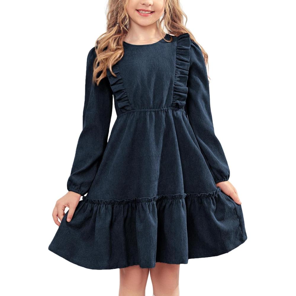 imageArshiner Girls Dresses Casual Button Fall Winter Swing DressPurple
