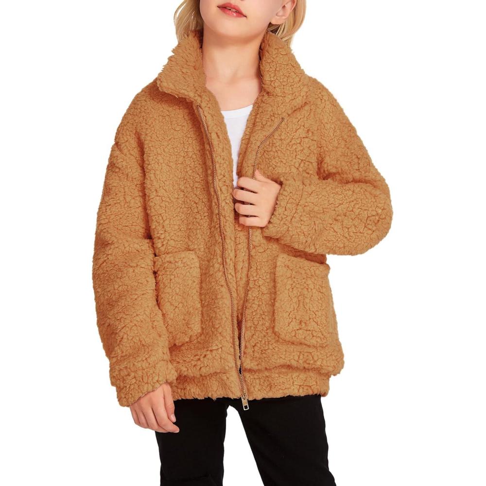 imageArshiner Girls Full Zip Fleece Jacket Sherpa Outwear Coat Fall Winter for 412YBrown