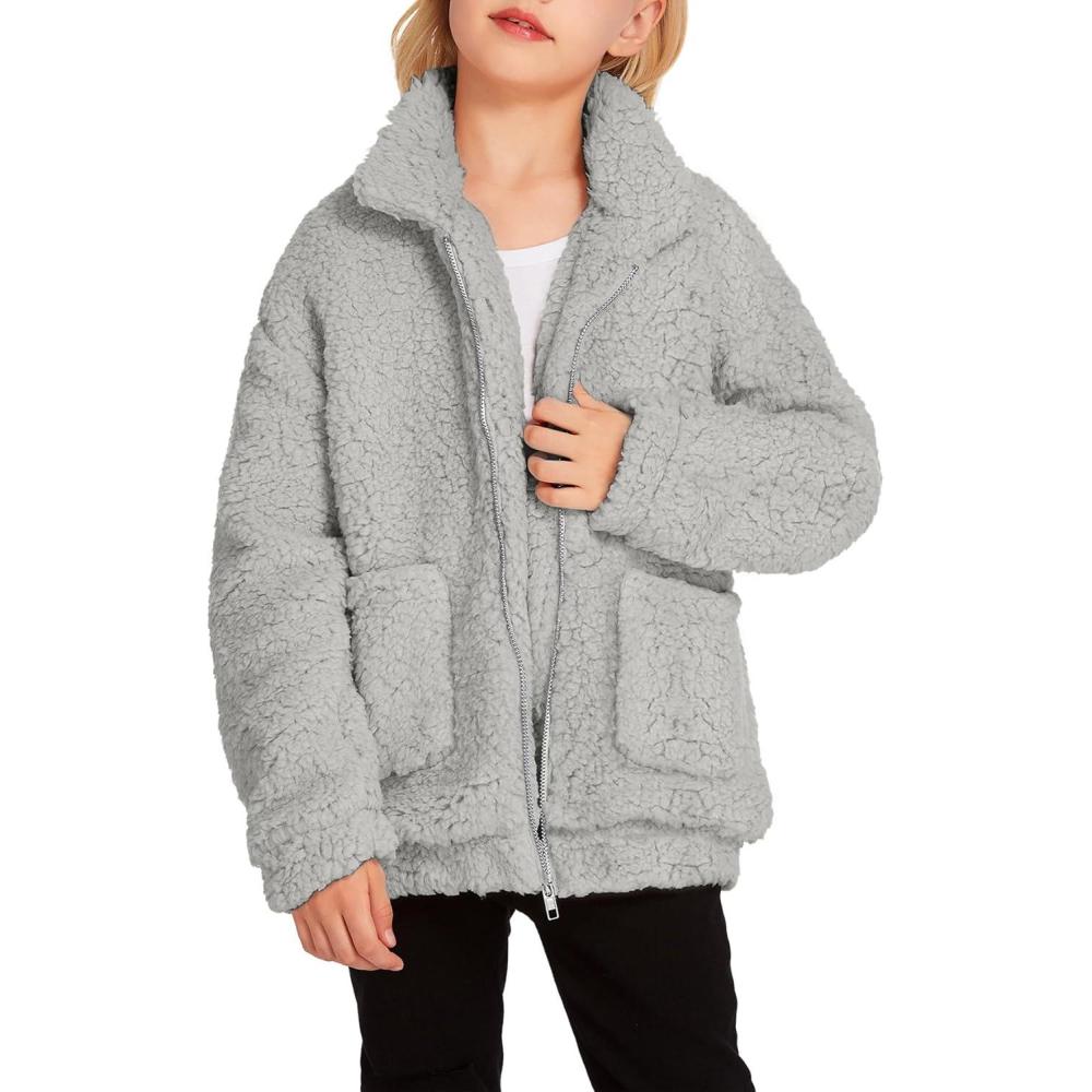 imageArshiner Girls Full Zip Fleece Jacket Sherpa Outwear Coat Fall Winter for 412YGrey
