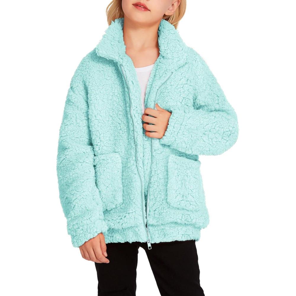 imageArshiner Girls Full Zip Fleece Jacket Sherpa Outwear Coat Fall Winter for 412YLight Blue