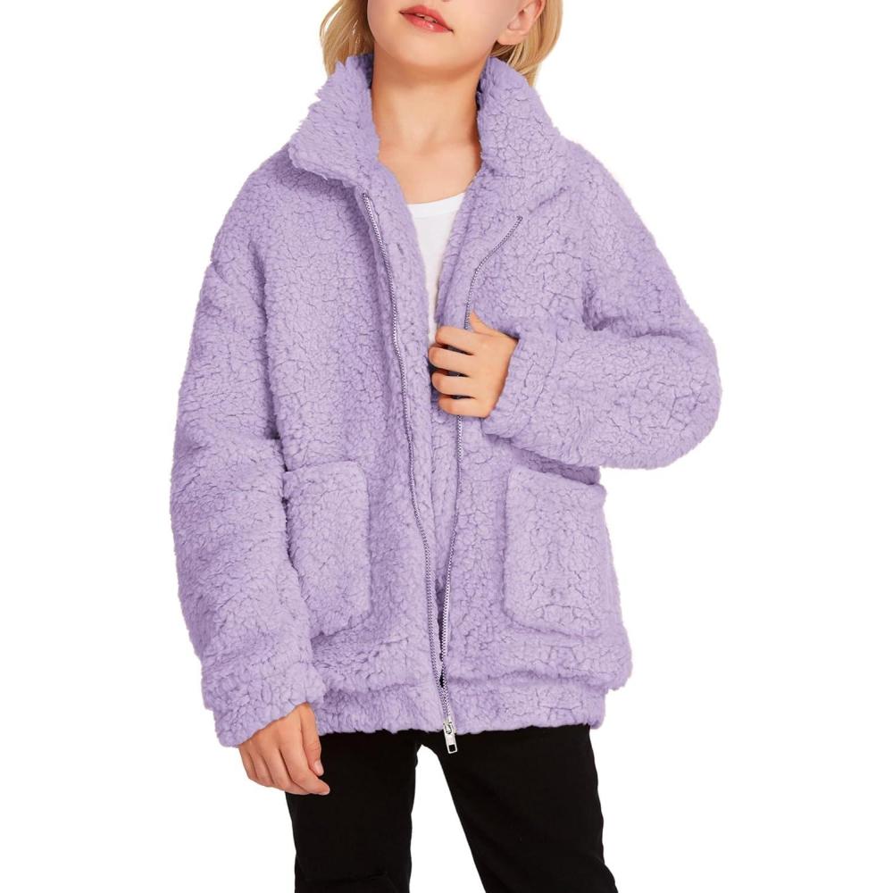 imageArshiner Girls Full Zip Fleece Jacket Sherpa Outwear Coat Fall Winter for 412YPurple
