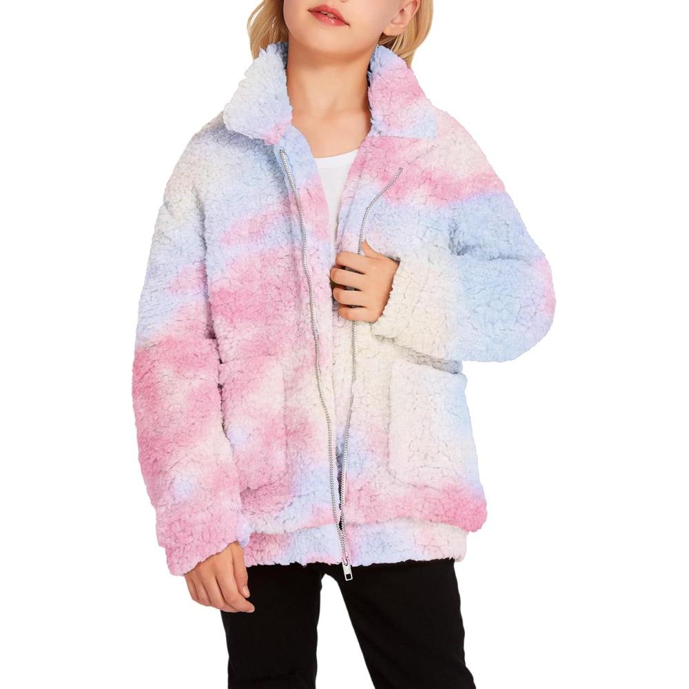 imageArshiner Girls Full Zip Fleece Jacket Sherpa Outwear Coat Fall Winter for 412YTie Dye