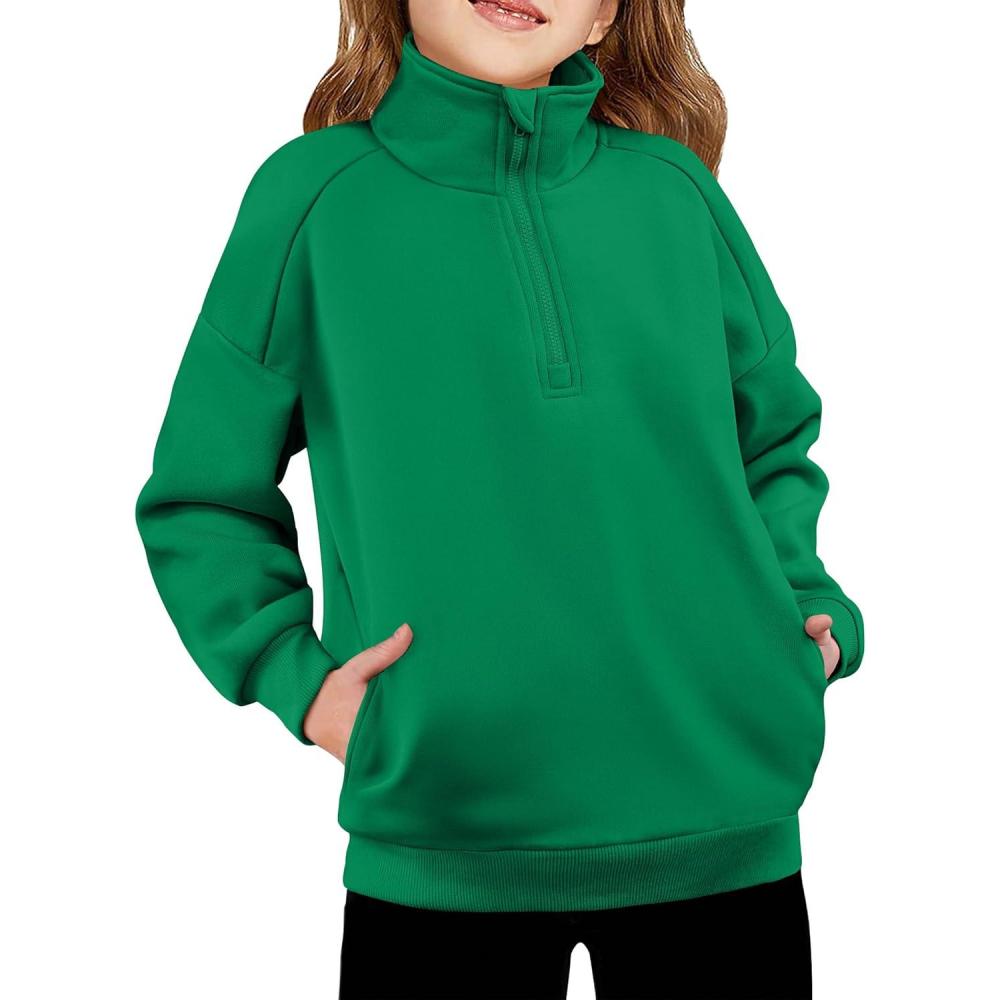 imageArshiner Girls Half Zip Sweatshirt Fleece Quarter Zip Pullover Sweatshirts Fall Winter Clothes for Teen Girl Side PocketsGreen