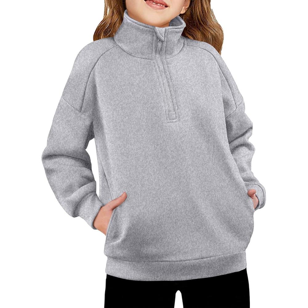 imageArshiner Girls Half Zip Sweatshirt Fleece Quarter Zip Pullover Sweatshirts Fall Winter Clothes for Teen Girl Side PocketsGrey